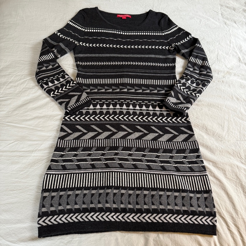 Krimson Klover Black and Gray Geometric Long Sleeve Dress Natural Fibers Size S